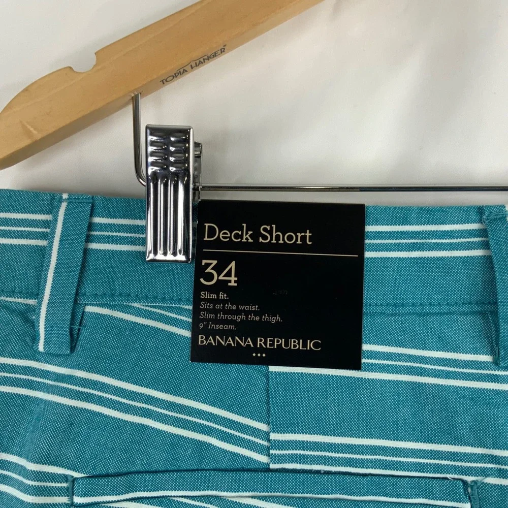Banana Republic Deck Shorts Mens 34 Teal White Striped Slim Fit 9